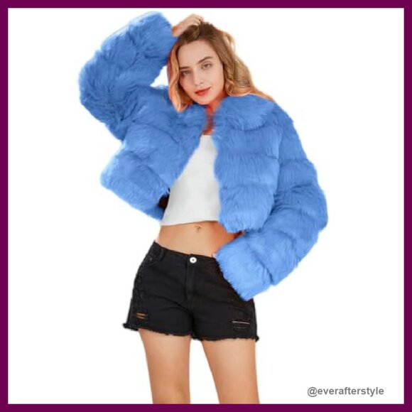Fluffy Faux Fur Cropped Jacket Zip Up Puffer Winter Warm Chic Y2K - Picture 3 of 8
